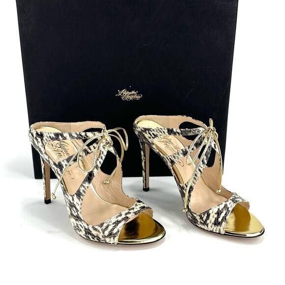 Alejandro Ingelmo Stiletto Heel Sandal Size 6.5 Snake Print Leather Slip-On New - Picture 2 of 16